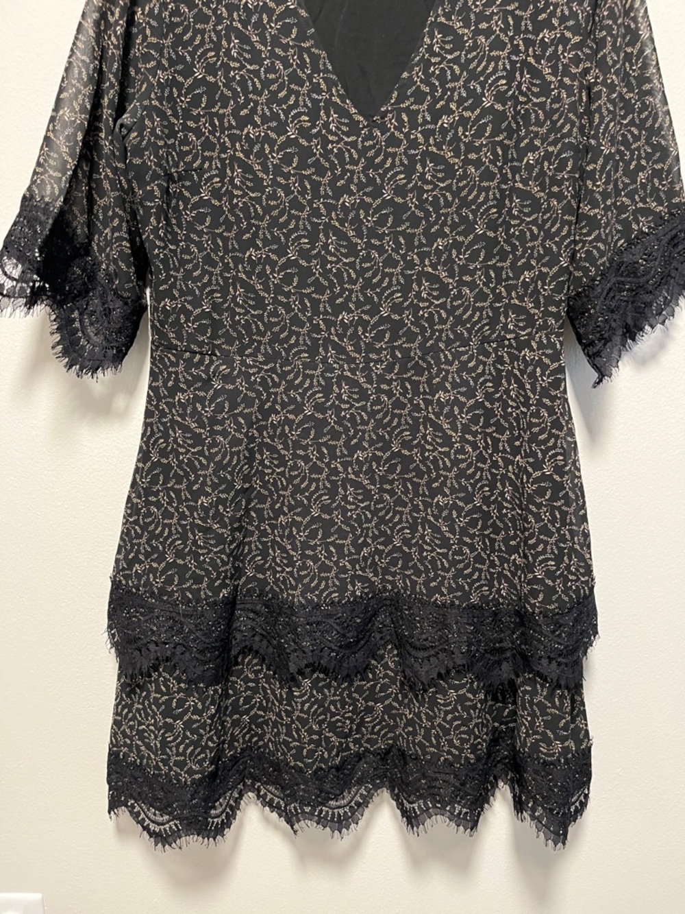 DISTURBIA Black Floral Lace Trim Mini Dress, Size 10 - Picture 3 of 7